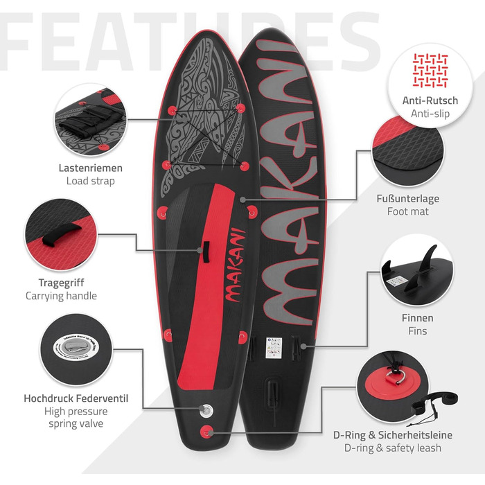 Надувна SUP-дошка ECD Germany 305-380 см, до 150 кг, комплект із веслом, сидінням-каяком і сумкою, різні моделі