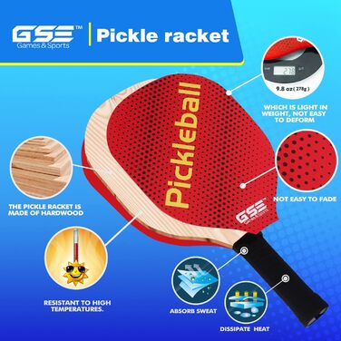 Набір GSE Pickleball: 4 дерев'яні ракетки, 6 м'ячів, сітчаста сумка