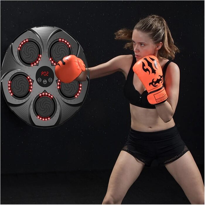 Тренувальна машина Intellint Music Boxing Intelligent Electronic Music Boxing Machine, Bluetooth-сумісний електронний настінний тарт, 9 режимів для реагування на спритність боксу для дому, всередині 1 Великобританія Чорне синє світло