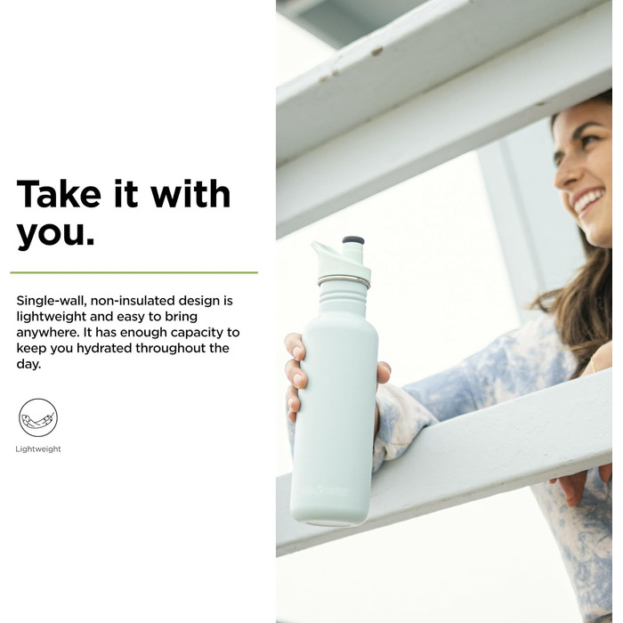 Пляшка Klean Kanteen Classic Narrow з нержавіючої сталі, з спортивною кришкою, пастельно-бірюзова, 800 мл