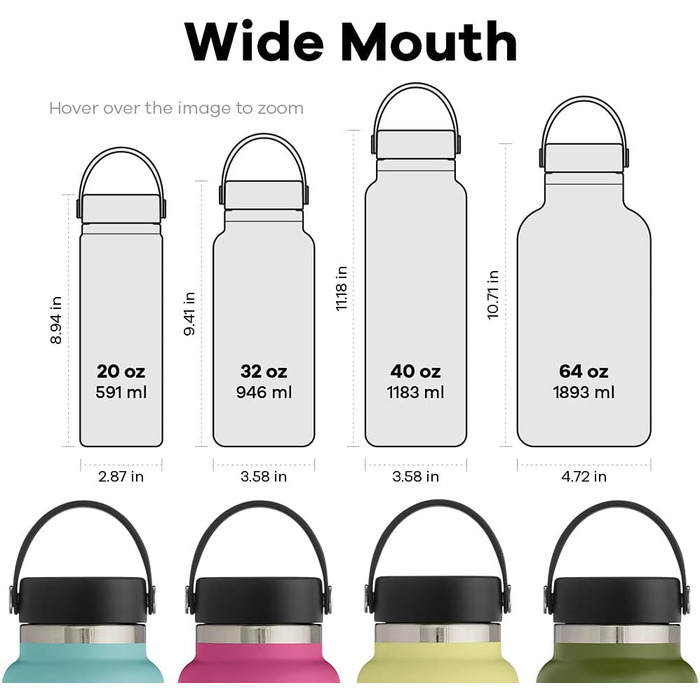 Термобутилка Hydro Flask 1134 мл, нержавіюча сталь, вакуумна ізоляція, широка горловина, герметична кришка, колір Nebel