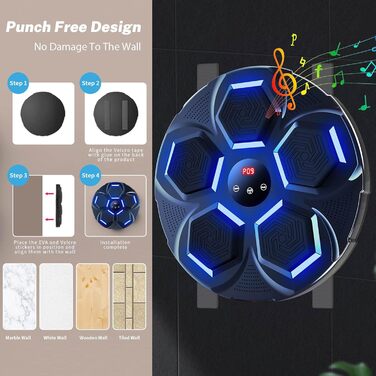 Музичний боксерський автомат Fulluky, розумний музичний боксерський автомат Bluetooth, 9 режимів і 18 швидкостей, світлодіодний електронний музичний боксерський автомат для дітей і дорослих для дому, в приміщенні та тренажерному залі без рукавичок