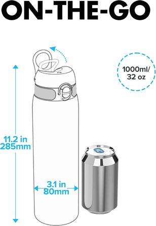 Пляшка для води Ion8 1 л, герметична, без BPA, для спорту, чорна