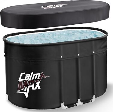 Овальна крижана ванна CalmMax (довжиною 105 см) XL з чохлом - складна ванна для дорослих, ізольована бочка для льоду для приміщень та вулиці, терапія холодом для спортсменів, крижана ванна/холодне занурення для дому чорна довжиною 105 см