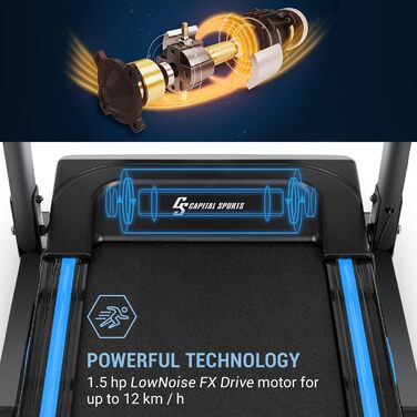 Бігова доріжка Capital Sports Pacemaker F120 для дому, складана, електрична, 12 км/год, безшумний двигун, з/без масажної станції