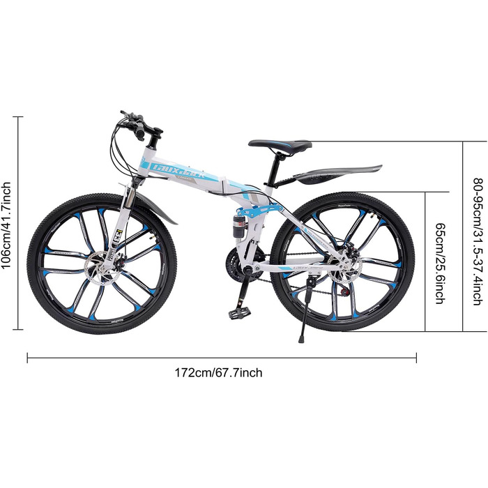 Складаний велосипед BJTDLLX 26-дюймовий дорослий гірський велосипед 21-швидкісний складаний велосипед, подвійне дискове гальмо, регульоване по висоті, амортизаційна вилка Міський велосипед Велосипед з вуглецевої сталі Акції ЄС