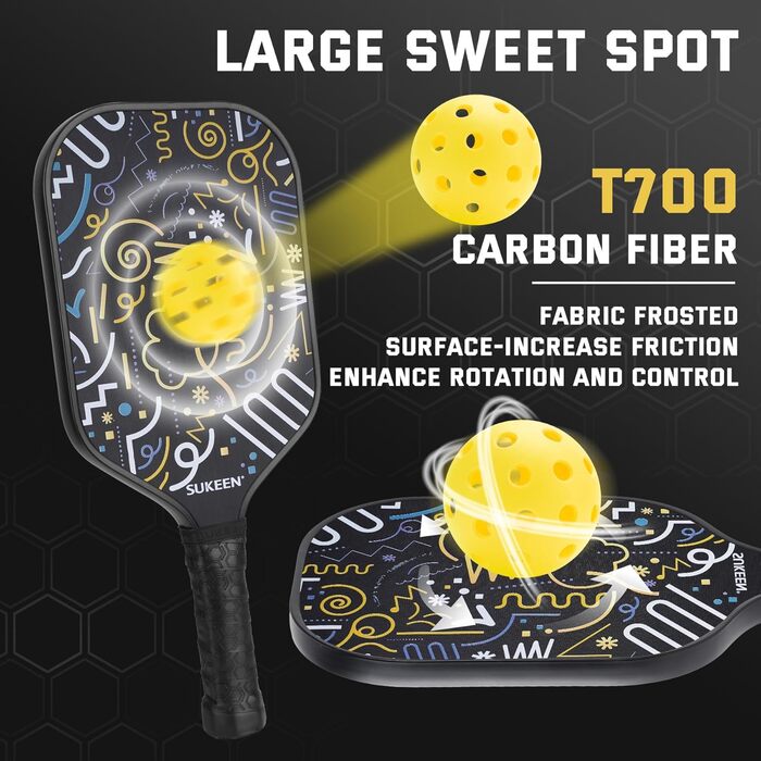 Весло Sukeen Pickleball T700 Carbon, 16 мм стільниковий сердечник, контроль