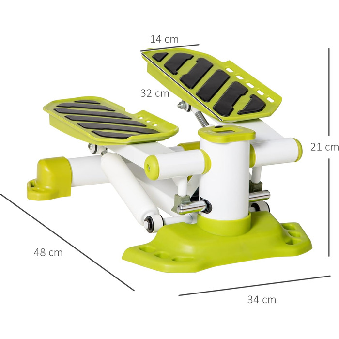 Міні-степпер HOMCOM для дому, нековзний степпер вгору-вниз з РК-дисплеєм, степперний велотренажер з двома великими педалями, сталевий білий жовтий