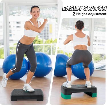 Аеробна степ-платформа Fitvids 45,7 см, регульована висота 8-14 см, для фітнесу та домашньої гімнастики, легка та портативна, з 2 підставками, різні кольори