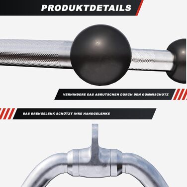 GORILLA SPORTS® Гриф для кросовера — широкий, для біцепса, трицепса, лат, SZ-гриф, хромований, з обертовим шарніром, нековзний — ручки для тягових тренажерів, тренажер передпліччя