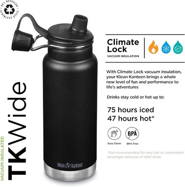 Пляшка для води KleanKanteen Men's TKWide VI, чорна, одна розмір чорна