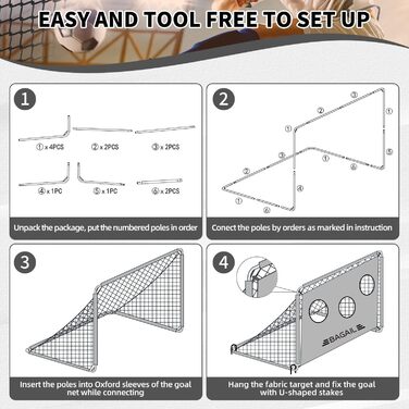 Ворота футбольні Bagail 2-в-1 з мішенню, сумка, 6x4 фут, чорний