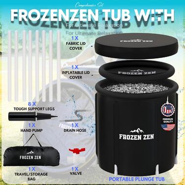 Frozen Zen Преміум XL льодяна ванна для спортсменів з кришкою, велика надувна ванна для холодної терапії, портативна купіль для дорослих, для вулиці