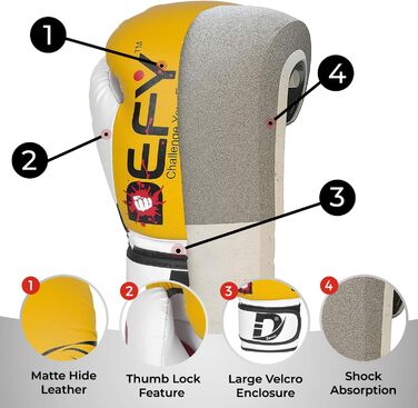 Боксерські рукавички DEFY Tiger 16oz для чоловіків та жінок, жовті, преміум-якість, для боксу, ММА, муай-тай, кікбоксингу, тренувань та спарингу
