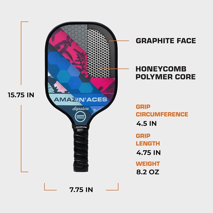 Професійні ракетки для піклболу Amazin' Aces Signature з графітовою поверхнею і полімерним стільниковим осердям, набір для піклболу