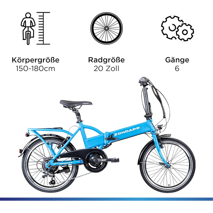 Велосипед 101 E-Bike 20, складаний, 6 передач, синій, 150-180 см