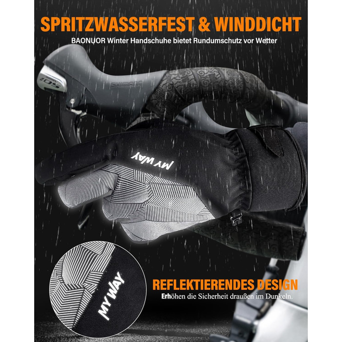 Велосипедні рукавички зимові з утеплювачем 3M thinsulate, Велосипедні рукавички чоловічі жіночі, Лижні рукавички водонепроникні сенсорні екран Протиковзкі рукавички на повний палець для бігу, їзди, велоспорту (M, чорні)