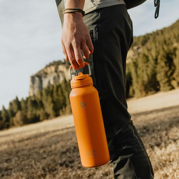 Спортивна пляшка для води bottlebottle, 1л, ізольована, нержавіюча сталь, з трубочкою та контейнером для пігулок, помаранчева