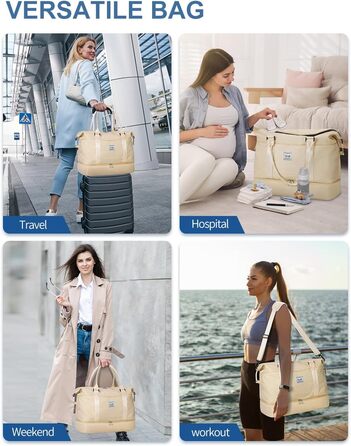 Сумка для подорожей BAGAIL Extra Large бежева, жіноча дорожня, для вихідних, тренажерного залу, з відділенням для вологих речей, госпітальна для мам, універсальна