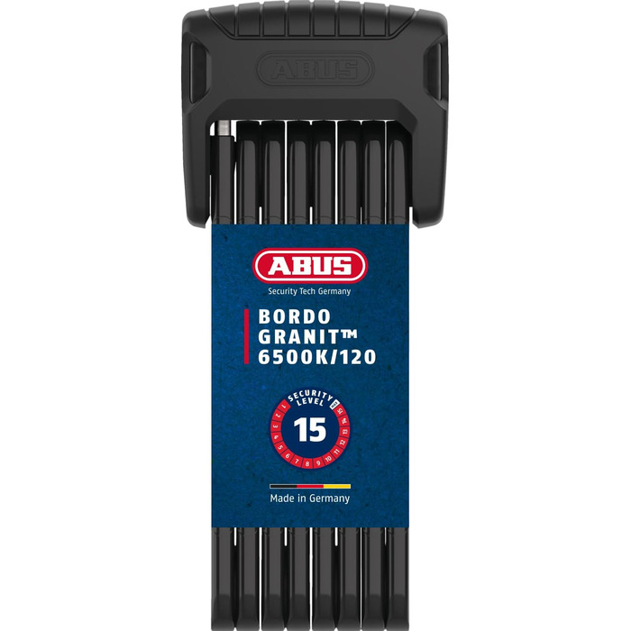 Складаний велосипедний замок ABUS Bordo Granit 6500K з тримачем, 120 см, чорний, рівень безпеки 15, циліндр XPlus