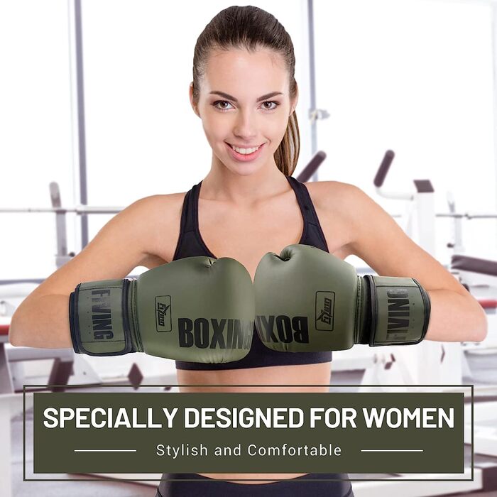 Жіночі боксерські рукавички FIVING Pro Style 10oz, PU шкіра, для тренувань, муай-тай, спарингів, боксу, зелений колір