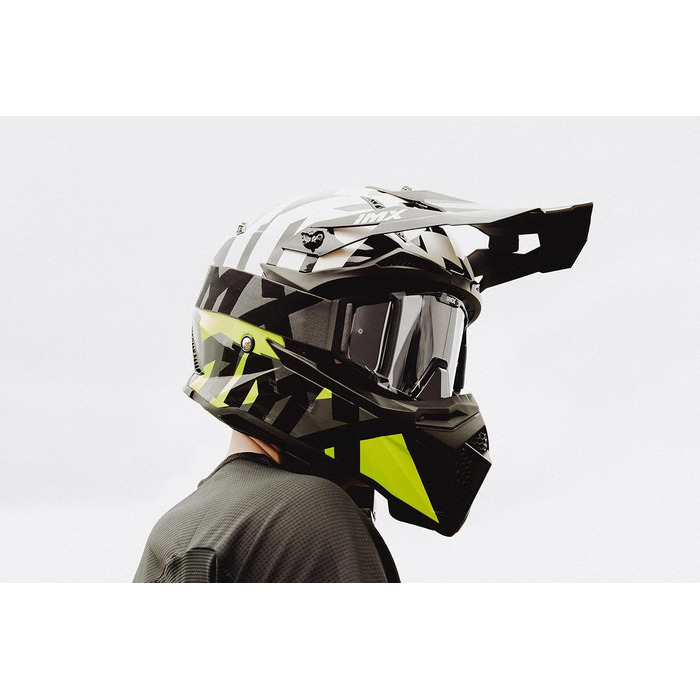 Мотошолом FMX-02 для бездоріжжя, 2 розміри, знімні щоки, регульований козирок, знімний підклад, чорний/білий/флуоресцентний жовтий/сірий