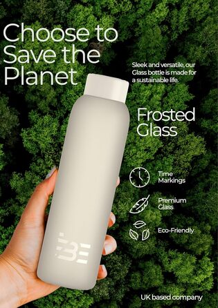 Be-Active Пляшка для води 1 л з боросилікатного матового скла, BPA-free, з мотиваційною розміткою часу