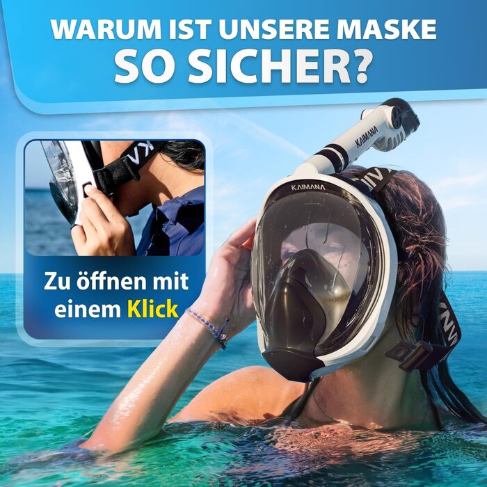 Відзначена нагородами маска для підводного плавання KAIMANA для дітей та дорослих - абсолютно безпечна для CO - включаючи сумку для перенесення - маска для дайвінгу для дорослих - маска для повного обличчя маска для дайвінгу дитяча L-XL біла