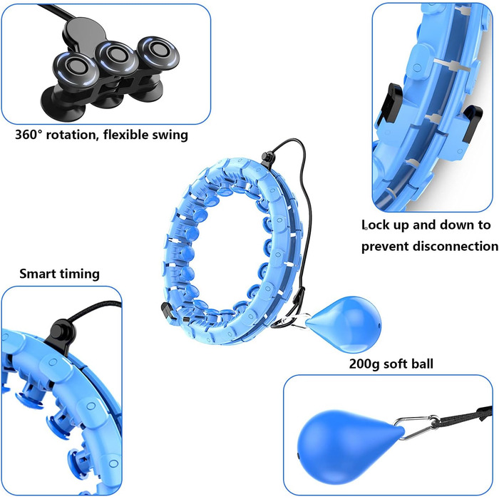 Розумний обруч для фітнесу LEAFIA, хулахуп для схуднення, з масажними обручами та 24 знімними регульованими широкими рухомими обручами, для дітей, дорослих, початківців, для схуднення (синій)