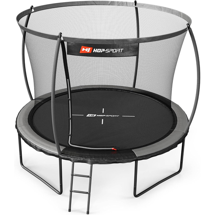 Батут Hop-Sport Outdoor Ø 305/366/427/488 см - Батут з інноваційними вигнутими сітчастими штангами, сертифікатами безпеки та захисною сіткою (305 см, Сірий/Чорний)