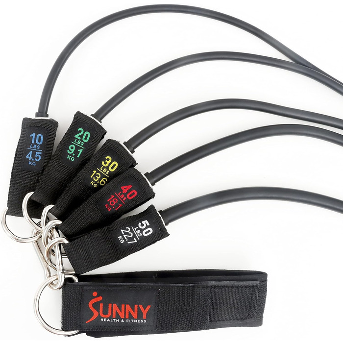 Преміум набір фітнес-резинок Sunny Health & Fitness з дверними анкерами, ручками, петлями та сумкою для зберігання — еспандери для силових тренувань, відновлення м'язів, йоги та іншого, модель 089-Combo
