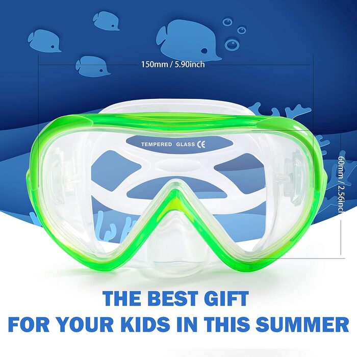 Набір для підводного плавання Kids, Окуляри для дайвінгу Kids Anti-og and Dry Snorkel - Маска для дайвінгу Anti-Leak Суха трубка Набір для підводного плавання для хлопчиків 4-14 (F, зелений набір)