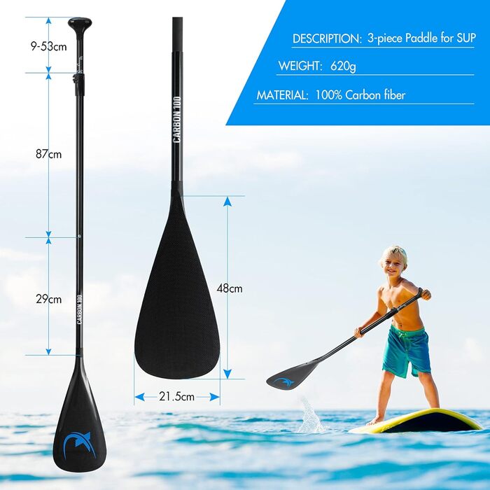 Весло Nemaxx для SUP, човнів, каяків, каное, 100% карбон