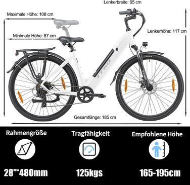 Акумулятор ZIMONDA E-Bike 250Вт 468Втгод 7 передач 25км/год до 100км білий