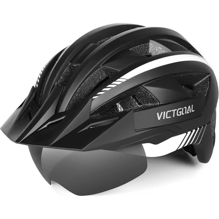 Шолом VICTGOAL MTB з козирком, LED ліхтар, XL (59-63см), чорний/білий