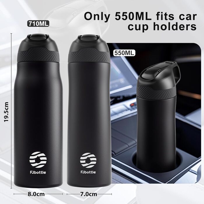 Термобутилка Fjbottle з трубочкою та кришкою, 550/710 мл, нержавіюча сталь, BPA-free, для спорту, подорожей, чоловіків і жінок, герметична