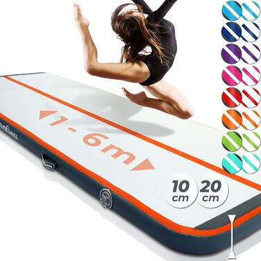 Надувний гімнастичний мат VENDOMNIA Airtrack 300x100x20 см з електричною помпою та сумкою, для спорту, фітнесу, йоги, м'ятно-зелений/сірий, помаранчевий