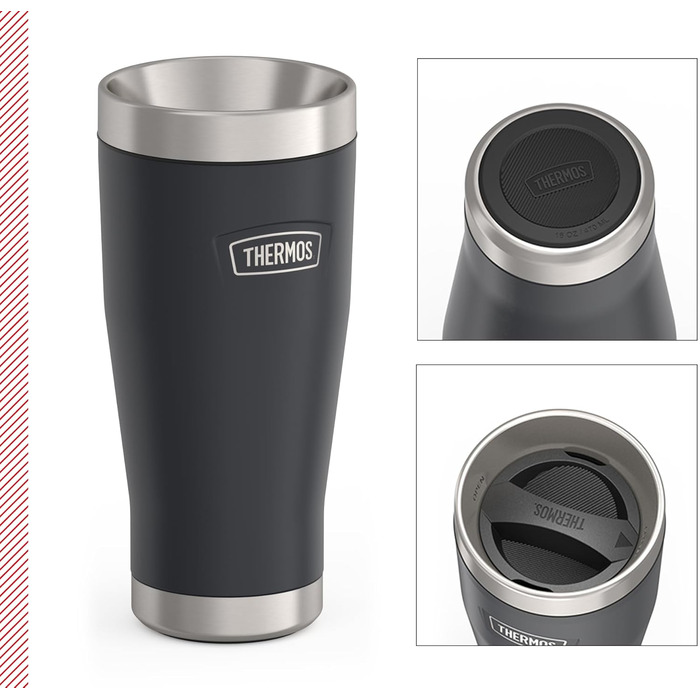 Термокружка Thermos ICON 470 мл, графітова, з нержавіючої сталі, ізотермічна, герметична, зберігає тепло 7 годин/холод 22 години, для кави, зручна для подорожей, BPA-free, можна мити в посудомийці