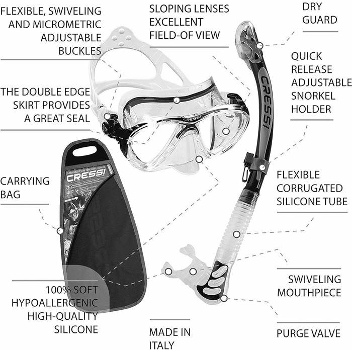 Комбінований набір або маска Cressi Professional Mask & Snorkel або Mask, Snorkel & Fins Kit (прозорий/жовтий, одного розміру, пучок з плавниками, чорний/жовтий, 41/44)