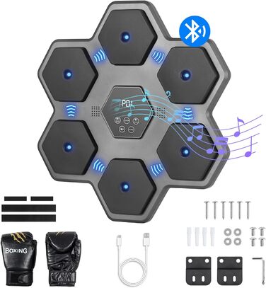 Музична боксерська машина Todeco з LED, Bluetooth, боксерськими рукавичками, настінна, 9 швидкісних режимів і режим підрахунку для дітей і дорослих, для дому, залу та приміщень