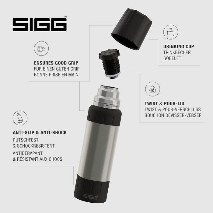 Термос SIGG Alpine Star 0.5 л, нержавіюча сталь, ізольована пляшка для напоїв, з чашкою, для кемпінгу та подорожей, зберігає тепло до 15 годин, холод до 56 годин, BPA-free, сірий