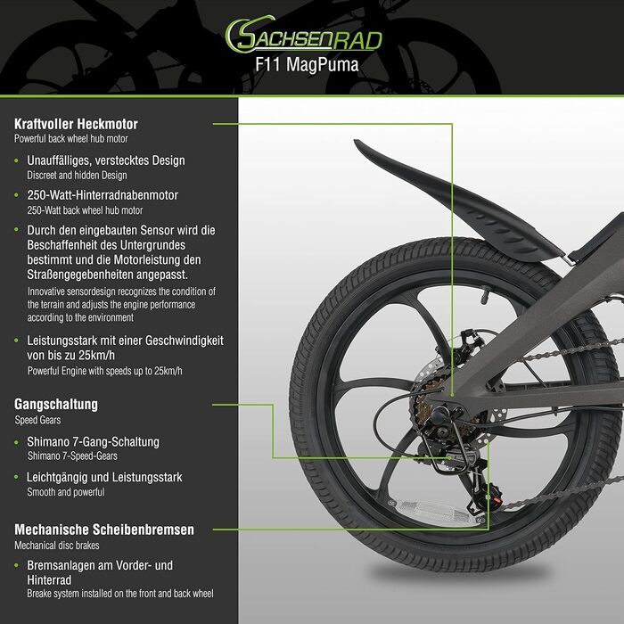 Електровелосипед SachsenRAD F11 MagPuma, магній, 20 StVZO, сумка IF-Design