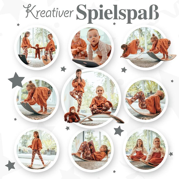 Дитяча балансувальна дошка Kids Woody Star 80x30 см з мотузкою, фетром та антиковзним покриттям, дерев'яна іграшка Монтессорі для дітей від 3 років