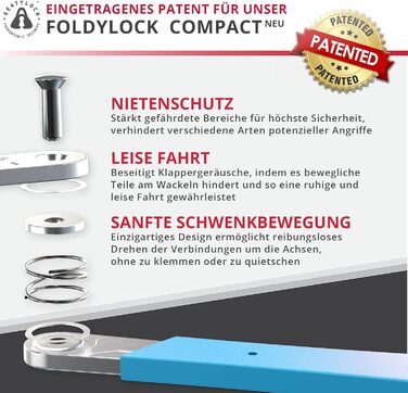 Складаний велосипедний замок FoldyLock Compact 85 см – високий рівень безпеки, з ключем і кріпленням, для електровелосипеда, самоката і мотоцикла