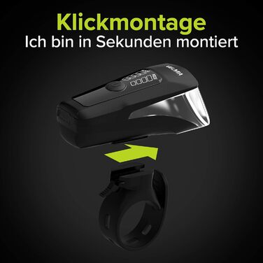 Велосипедна LED фара VELMIA передня, StVZO, USB акумулятор, 8,5 годин роботи, водостійка, чорна