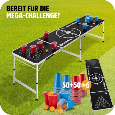 Стіл для Beer Pong tectake, складаний, регульований, з ручками, набір 100 келихів (50 червоних, 50 синіх) та 6 м'ячів, ігри для вечірок, питна гра для дорослих