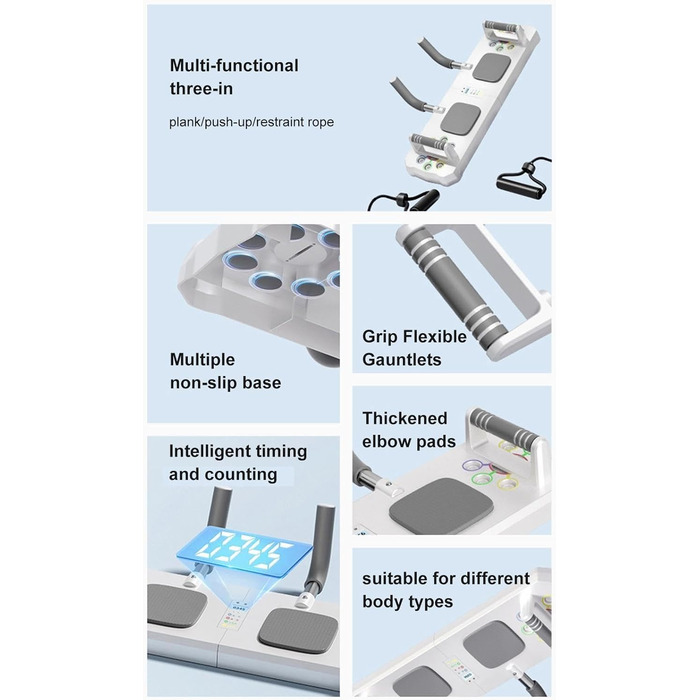 Дошка для фітнесу-Набір дошок для реформаторів пілатесу Дошка для вправ з нековзним хватом для тренувань Дошка для віджимань Багатофункціональне обладнання для пілатесу зі скакалкою та таймером Жіночий тренажер Trainer білий