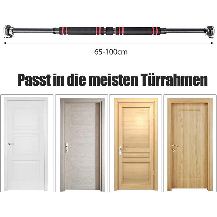 Турнік COSTWAY для дверної коробки без гвинтів, дверний турнік до 120 кг з навантаженням, дверна планка 65-100 см регульована довжина