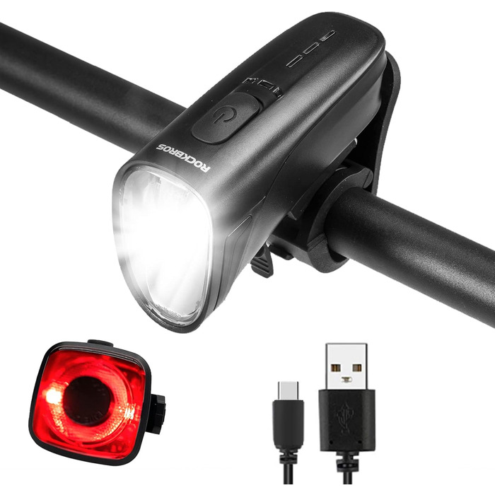 ROCKBROS LED велосипедне світло, USB зарядка, водонепроникний ліхтар для велосипеда, комплект переднього та заднього ліхтаря, 100 Люкс, чорний