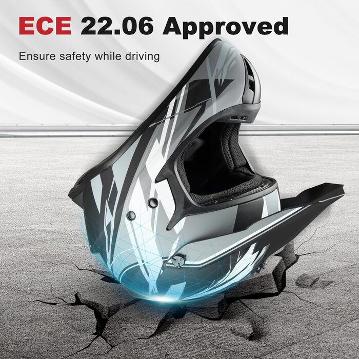 Мотокросовий шолом Fullface для дорослих, сертифікований ECE 22.06, для мотоцикла, мопеда, ATV, UTV, MTB, розмір L (59-60 см), різнокольоровий
